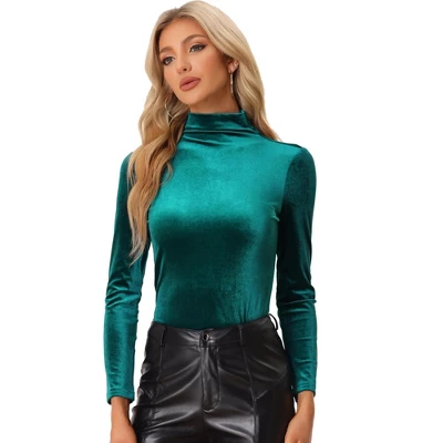 Allegra K Women's Turtleneck Velvet Long Sleeve Work Basic Velour Blouse - Image 12