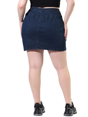 Agnes Orinda Women's Plus Size Denim Zip Up Front Mini Jean Skirts - Image 4