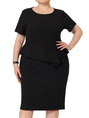 Agnes Orinda Women's Plus Size Short Sleeve Work Formal Body-con Pencil Sheath Dresses - Image 6