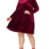 Agnes Orinda Women's Plus Size Velvet Winter Half Placket Pleat Long Sleeve Babydoll Dress