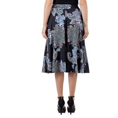 24seven Comfort Apparel Womens Black Paisley A Line Midi Skirt With Pockets - Image 2