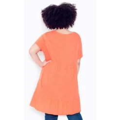 Women's Plus Size Perla Frill Tunic Dress - Hot Coral | AVENUE