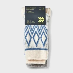Women's 2pk Lightweight Super Soft Fair Isle Diamond Crew Socks - All In Motion™ 4-10