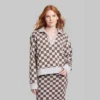 Women's Ascot + Hart Collared Checkered Long Sleeved Graphic Pullover
