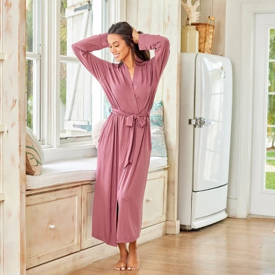 Women's Classic Soft Knit Long Lounge Robe With Pockets - Image 3