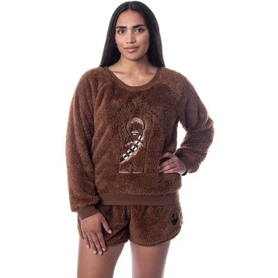 Star Wars Womens' Chewbacca Roar Sweater And Shorts Sleep Pajama Set Brown - Image 5