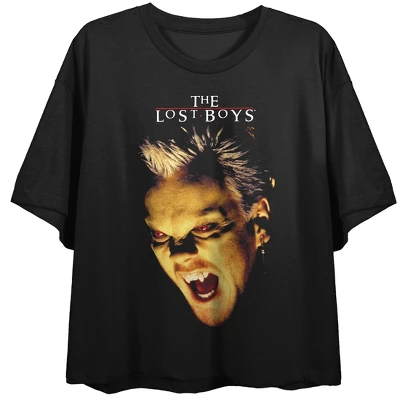 Lost Boys David Face Art Crew Neck Short Sleeve Women's Black Crop T-shirt - Image 6