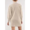 August Sky Women's Heather Mock Neck Balloon Sleeve Sweater Dress