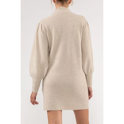 August Sky Women's Heather Mock Neck Balloon Sleeve Sweater Dress