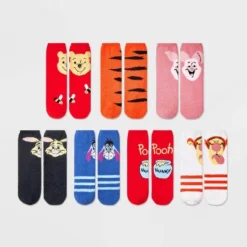 Disney Women's Winnie The Pooh 7 Days Of Cozy Crew Socks - Assorted Colors 4-10
