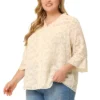 Agnes Orinda Plus Size Top For Women 3/4 Flare Sleeve V Neck Semi Sheer Blouses