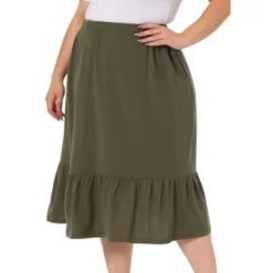 Agnes Orinda Women's Plus Size Ruffle Elastic Waist Swing Casual Midi Vintage Skirts