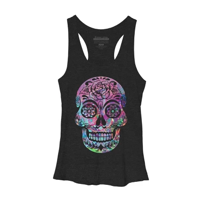 Women's Design By Humans Halloween Sugar Skull By Honeytree Racerback Tank Top - Image 3