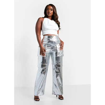 Rebdolls Women's Lena Metallic Wide Leg Cargo Pants - Image 3