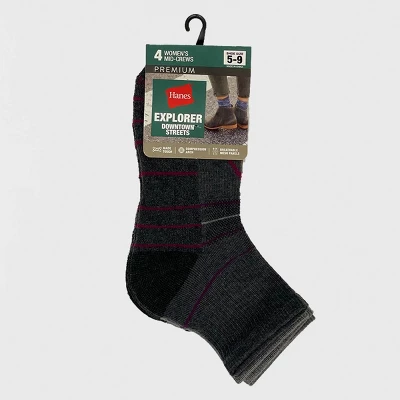 Hanes Explorer Downtown Streets 4pk Mid Crew Socks - Blue Striped 5-9