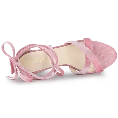 Allegra K Women's Velvet Lace Up Clear Heels Block Heel Sandals - Image 4