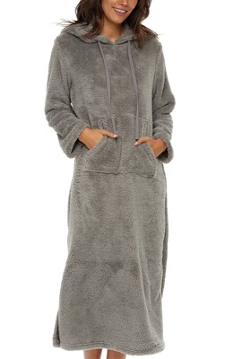 Women's Soft Plush Sweatshirt Robe, Long Hooded Fleece Loungewear - Image 13