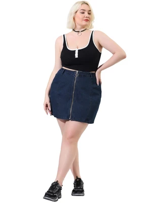 Agnes Orinda Women's Plus Size Denim Zip Up Front Mini Jean Skirts - Image 3