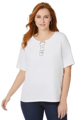 Jessica London Women’s Plus Size Lace Up Tee