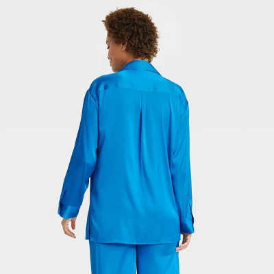 Women's Satin Long Sleeve Button Down Pajama Shirt - Stars Above™