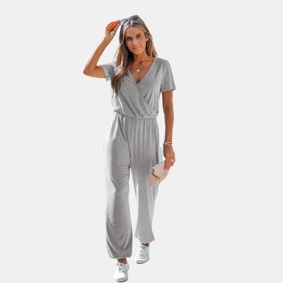 Women's Short Sleeve Wrap Loose Long Romper Jumpsuit - Cupshe - Image 5
