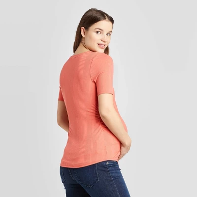 Maternity Elbow Sleeve V-Neck Textured Rib T-Shirt - Isabel Maternity By Ingrid & Isabel™ Red