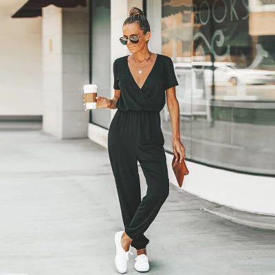 Women's Short Sleeve Wrap Loose Long Romper Jumpsuit - Cupshe