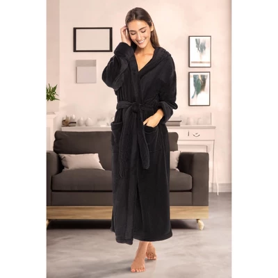 Women's Classic Winter Robe, Hooded Cozy Plush Fleece Bathrobe - Image 3