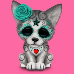 Women's Design By Humans Blue Day Of The Dead Sugar Skull Wolf Cub By Jeffbartels Racerback Tank Top